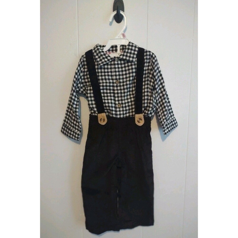 NWT Mud Pie | Baby Boy Black & White Checkered Print Top Black Corduroy...